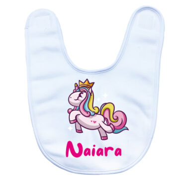 Babero cierre velcro personalizado con unicornio y nombre