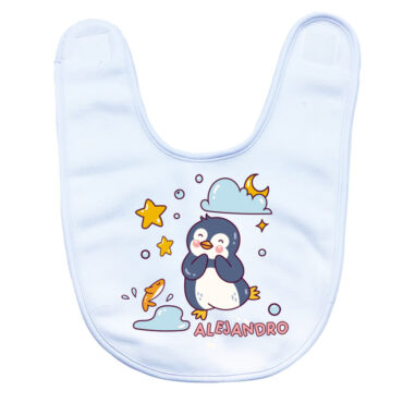 Babero cierre velcro personalizado con pingüino bailarín y nombre