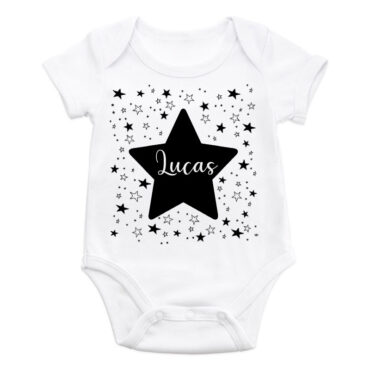 Body bebé de manga corta personalizado con diseño mi estrella y nombre personalizado