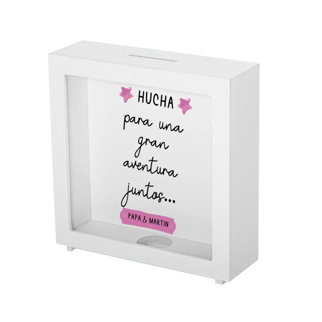 Hucha de madera diseño "Para una gran aventura juntos"