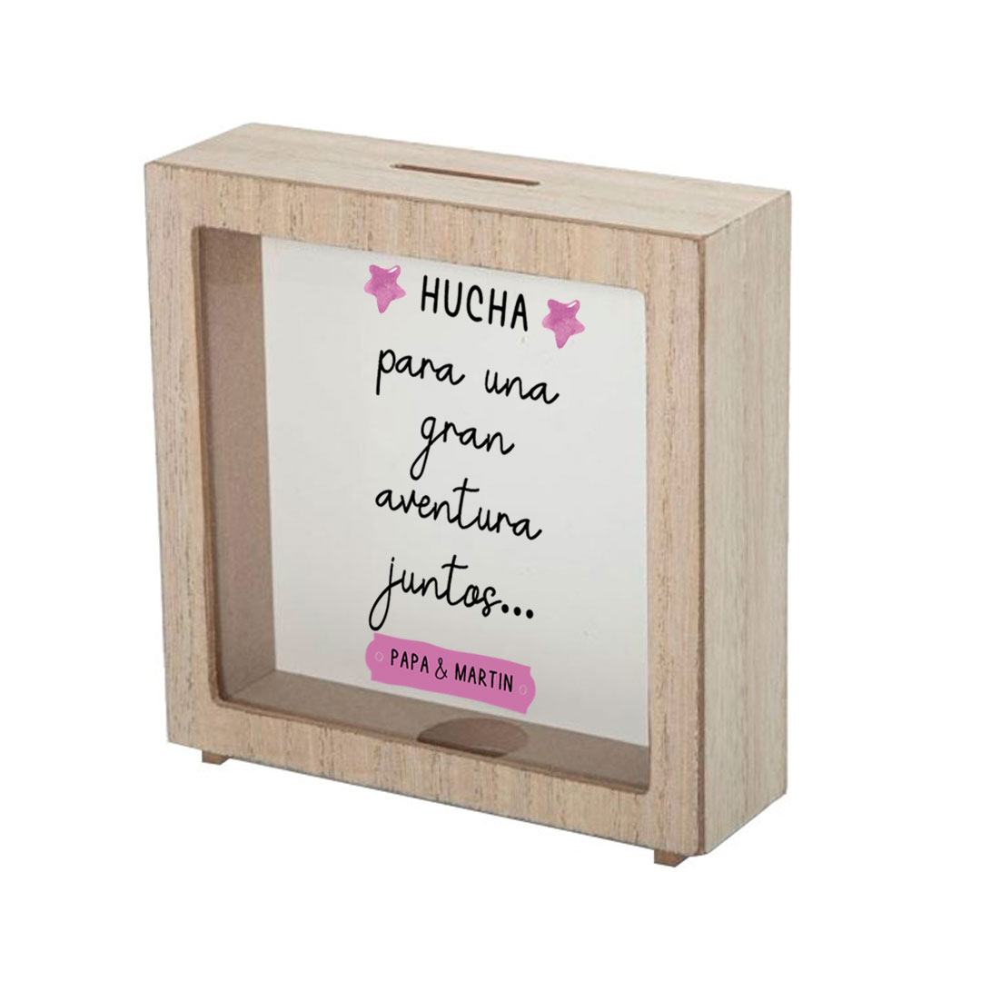 Hucha de madera diseño "Para una gran aventura juntos" - Imagen 3