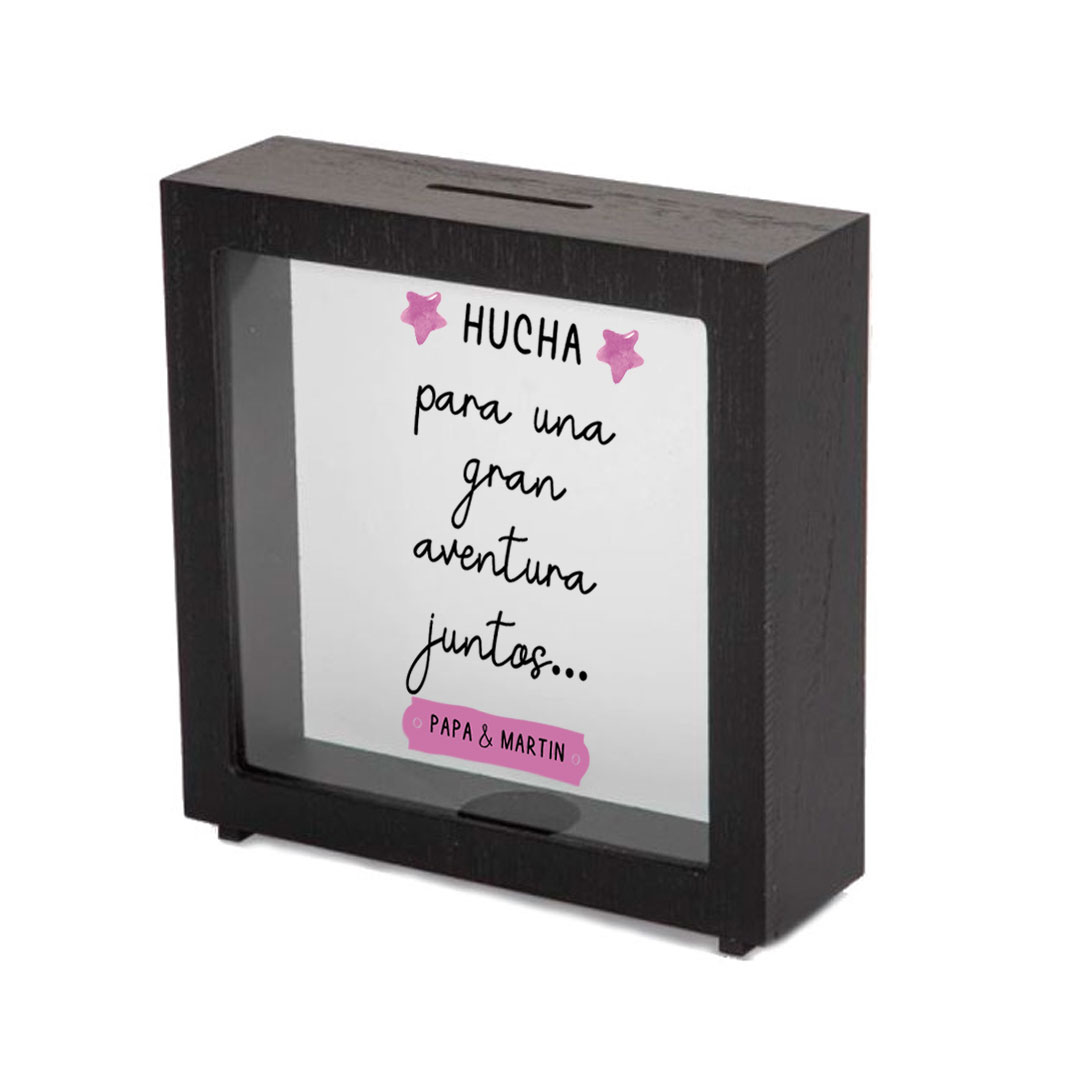 Hucha de madera diseño "Para una gran aventura juntos" - Imagen 2