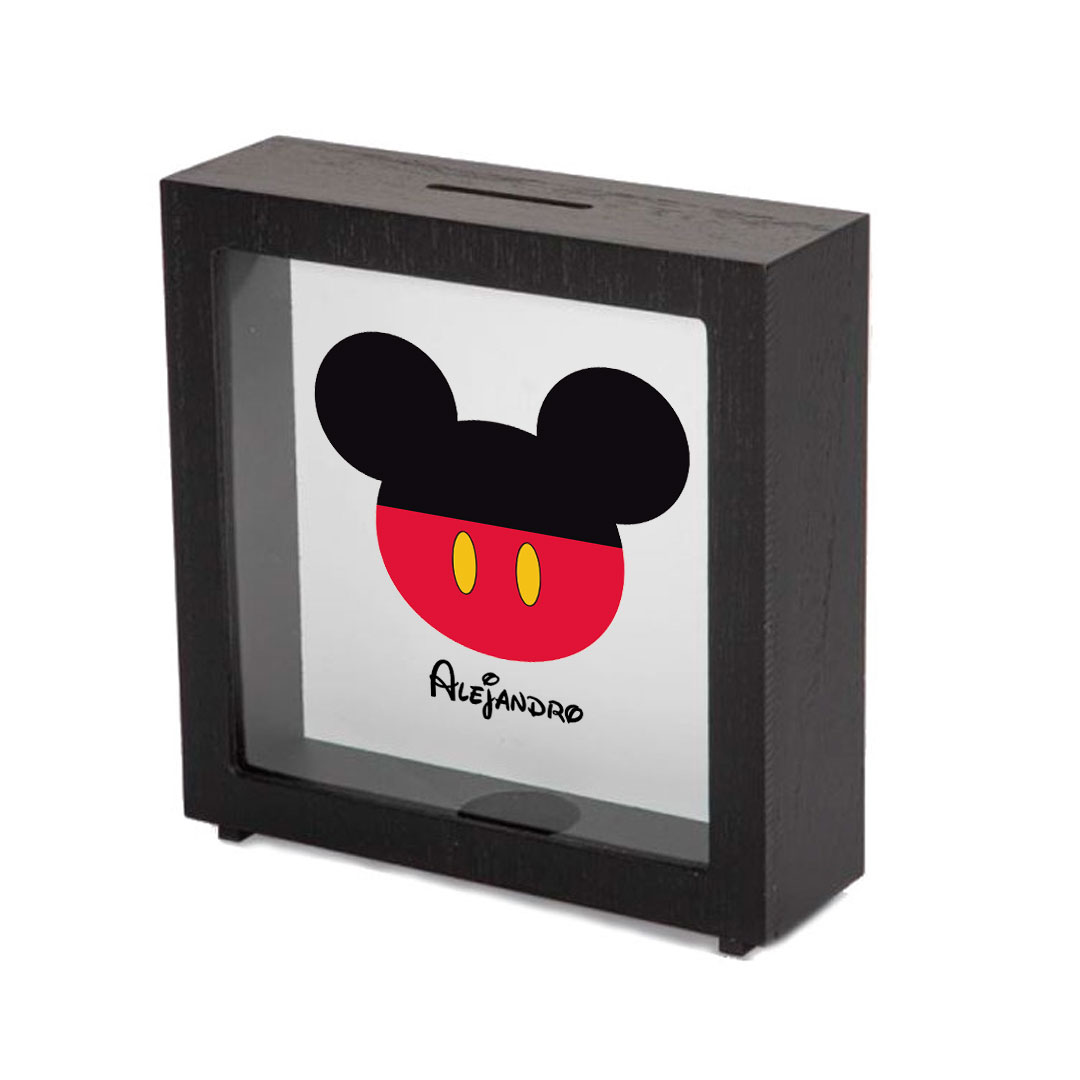 Hucha de madera diseño "Mickey" con nombre personalizado - Imagen 3