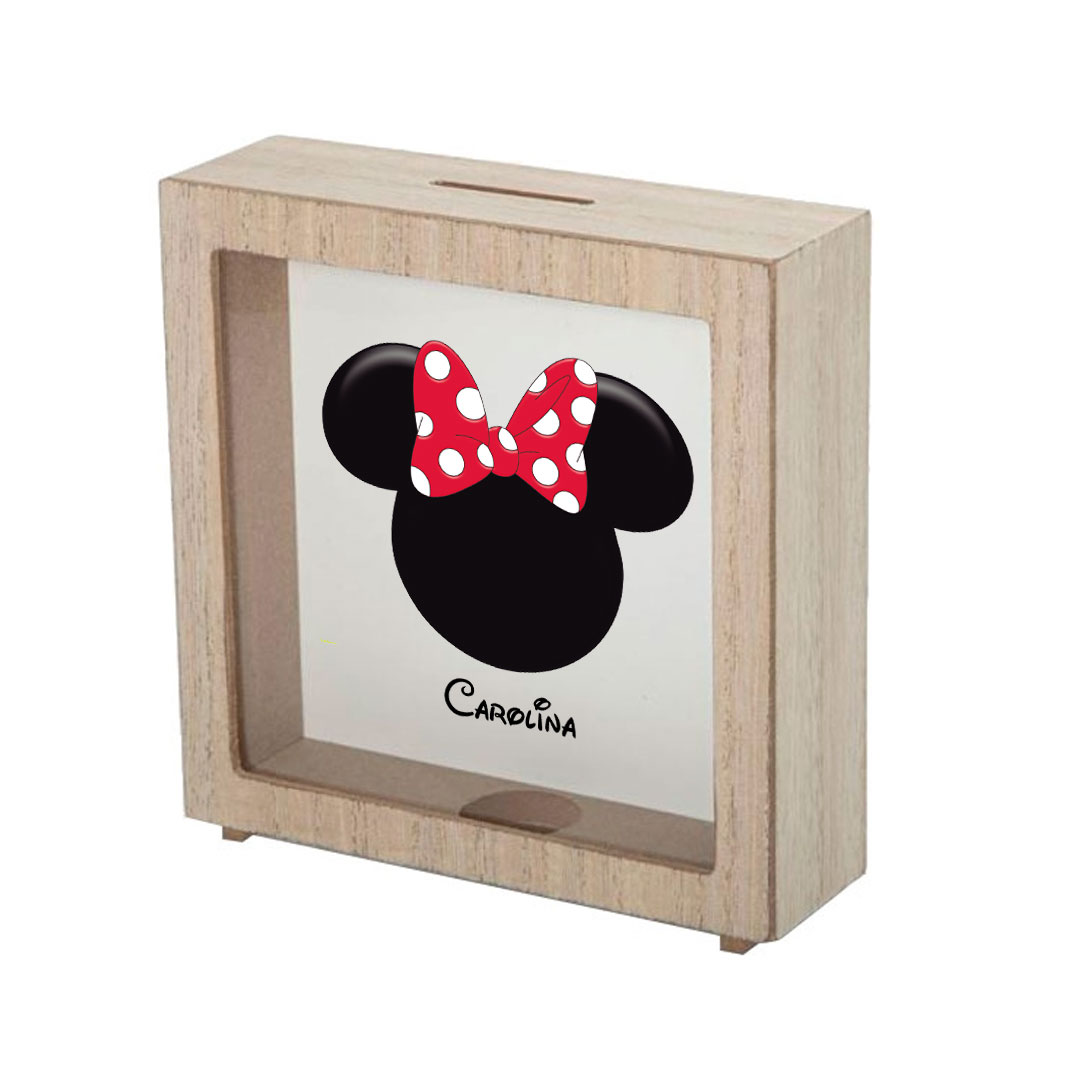 Hucha de madera diseño "Minnie" con nombre personalizado - Imagen 3