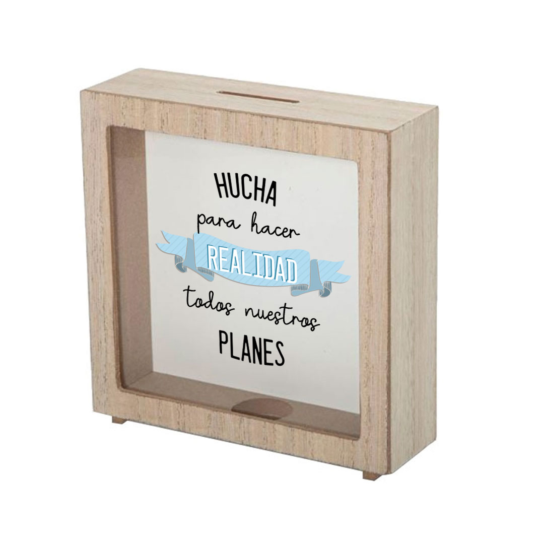 Hucha de madera diseño "Para hacer realidad todos nuestros planes" - Imagen 2