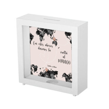 Hucha de madera diseño "Vuelta al Mundo"