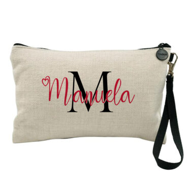Neceser de tejido símil lino personalizado con inicial y nombre
