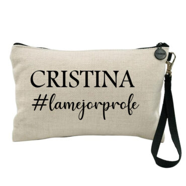 Neceser de tejido símil lino con nombre personalizado para la mejor profe