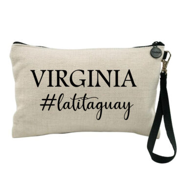 Neceser de tejido símil lino con nombre personalizado «La tita guay»