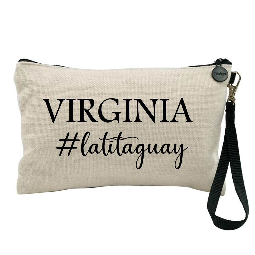 Neceser de tejido símil lino con nombre personalizado «La tita guay»