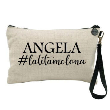 Neceser de tejido símil lino con nombre personalizado «La tita molona»