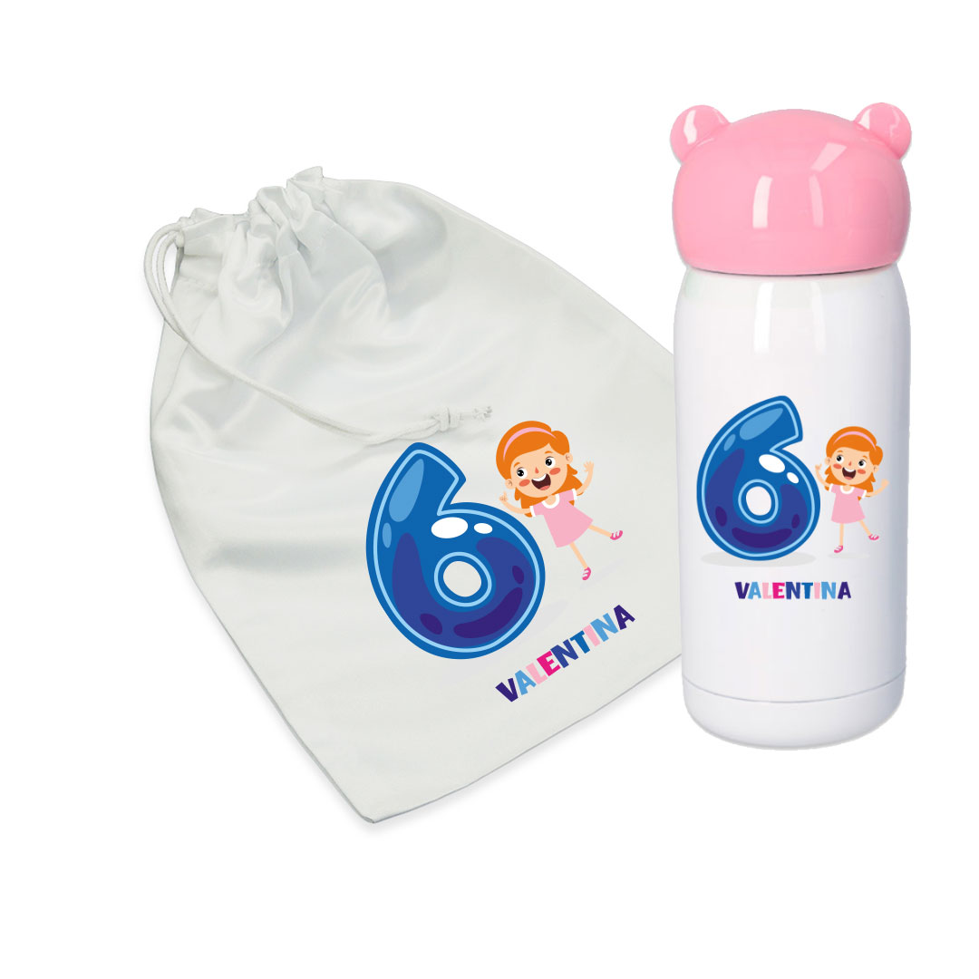 Combo termo infantil y bolsa de merienda personalizados con nombre y añitos. - Imagen 5
