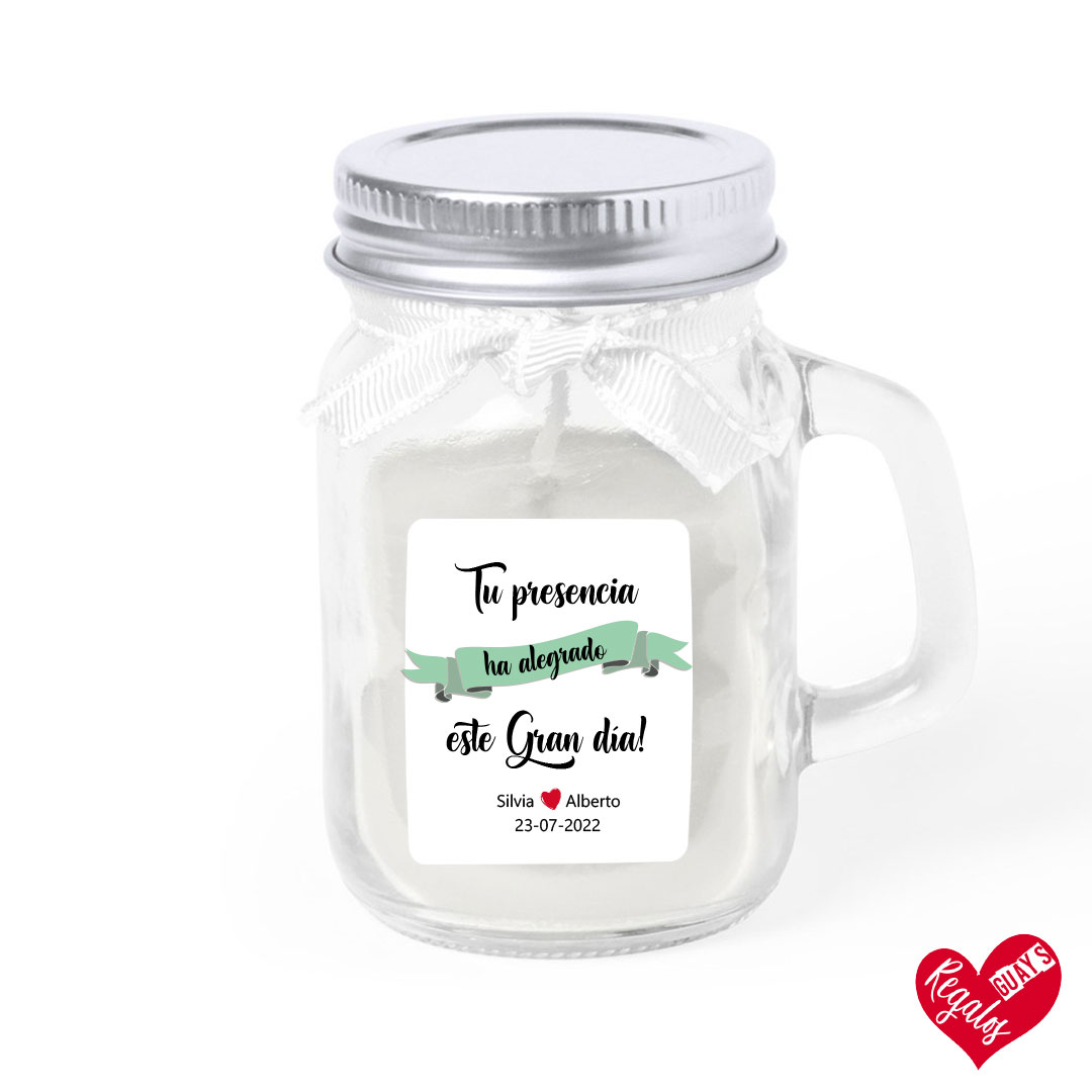 Vela aromática de cristal “Tu presencia ha alegrado este gran día”
