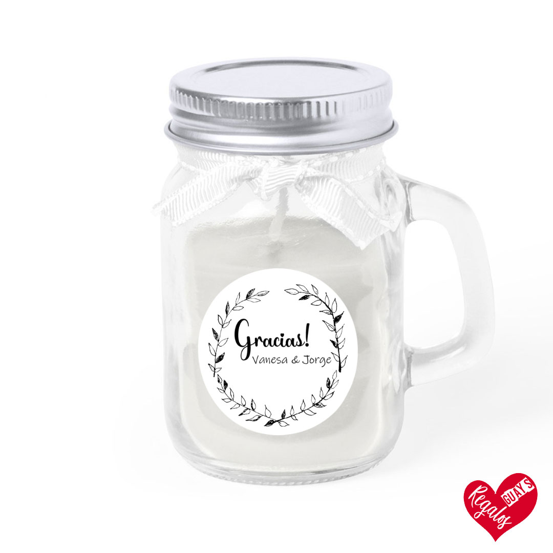 Vela aromática de cristal con diseño "Gracias!"
