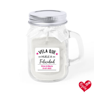 Vela aromática de cristal con diseño “Vela que huele a felicidad”