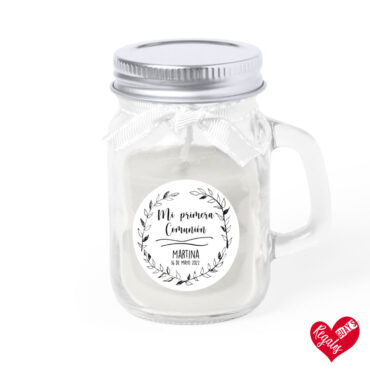 Vela aromática de cristal guirnalda floral detalle de Primera Comunión