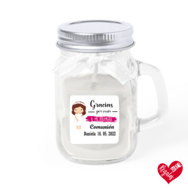 Vela aromática de cristal diseño "Gracias por venir a mi 1ª Comunión"