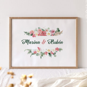 Cuadro personalizado con diseño floral para pareja