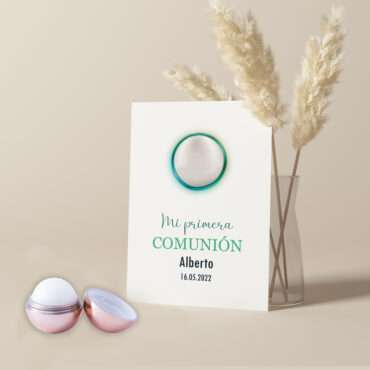 Labiales personalizados para Primera Comunión. Acabado cromado