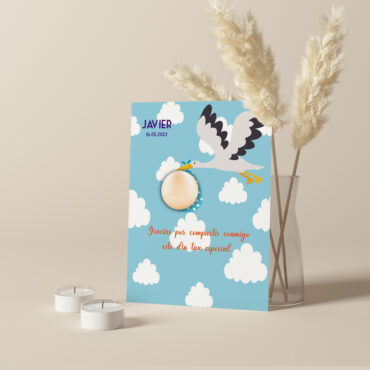 Labiales personalizados para bautizo de niño. Acabado cromado