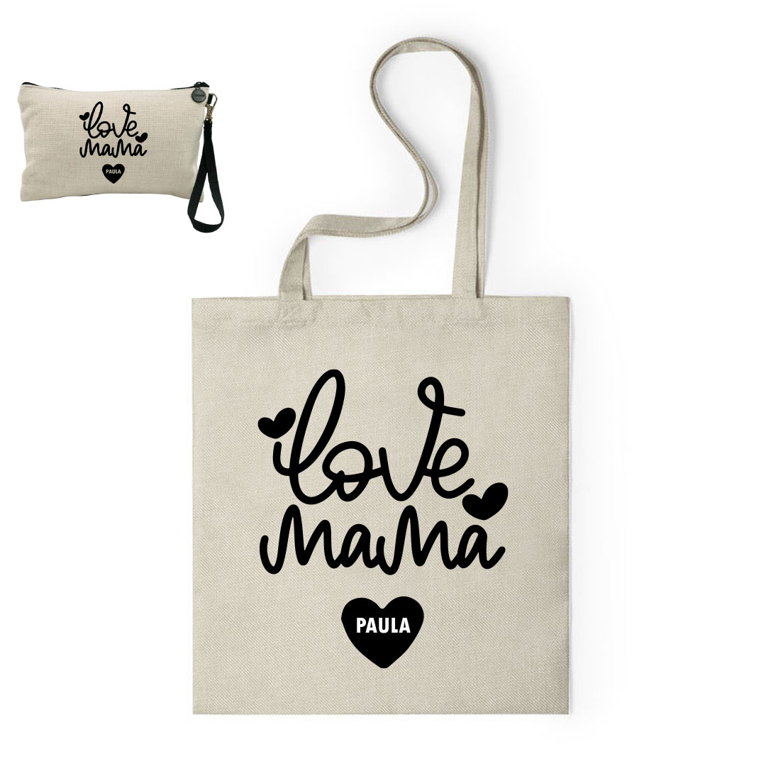 Duo Bolsa y Neceser con nombre personalizado modelo “Love Mamá”