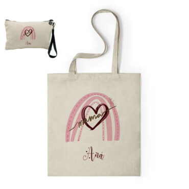 Duo Bolsa y Neceser con nombre personalizado modelo “Arcoíris Rosa Mamá”