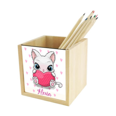 Portalápices de madera personalizado lindo gatito