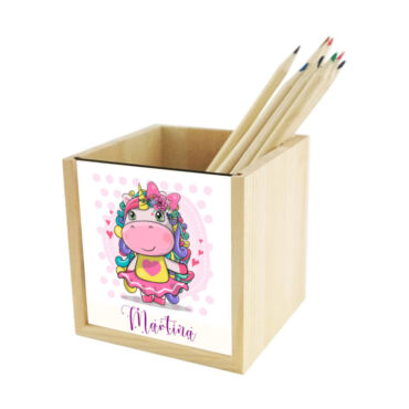 Portalápices de madera personalizado "Unicornio Rosa"