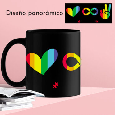 Taza de color negra con diseño "Arcoíris infinito"