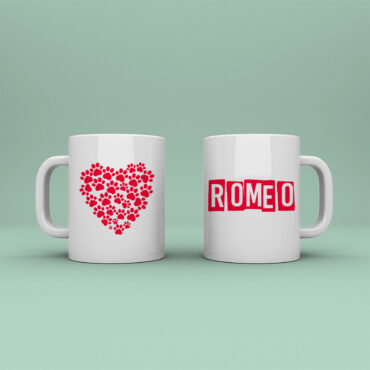 Taza con nombre de mascota personalizada diseño en rojo