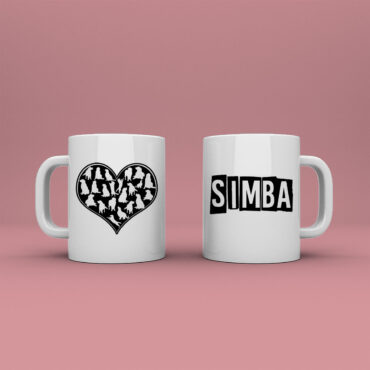 Taza con nombre de mascota corazón de perritos