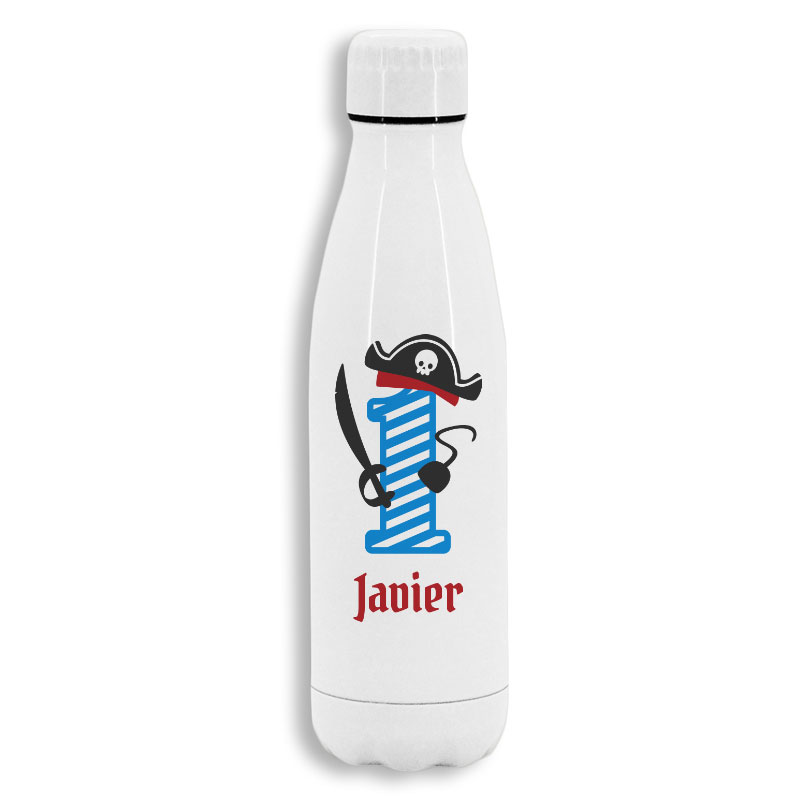Botella de acero inoxidable blanca personalizada modelo pirata 1 año