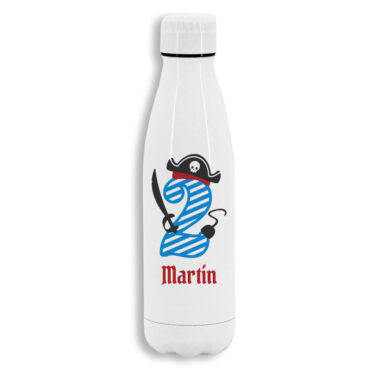 Botella de acero inoxidable blanca personalizada modelo pirata 2 años