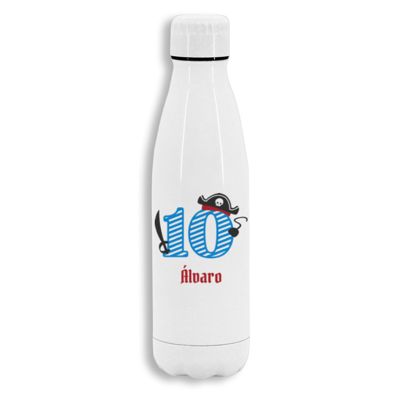Botella de acero inoxidable blanca personalizada modelo pirata 10 años