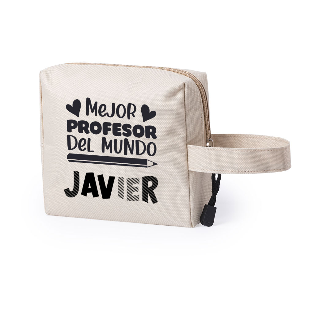 Neceser beige personalizado "El mejor profesor del mundo"