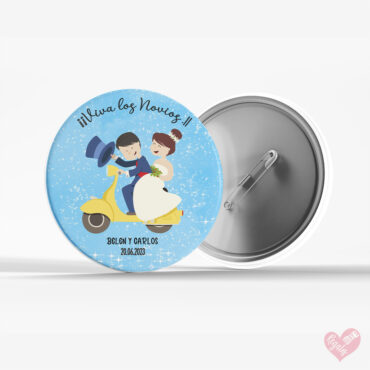 Chapa personalizada para boda "Novios en moto"