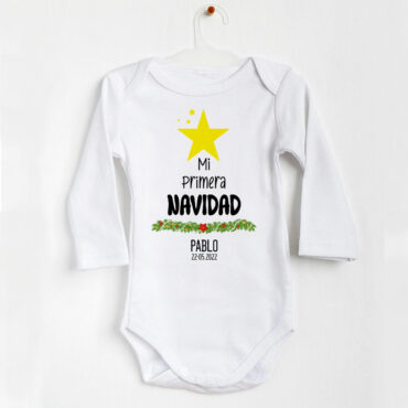 Body navideño personalizado “Mi primera Navidad. Modelo acebo”