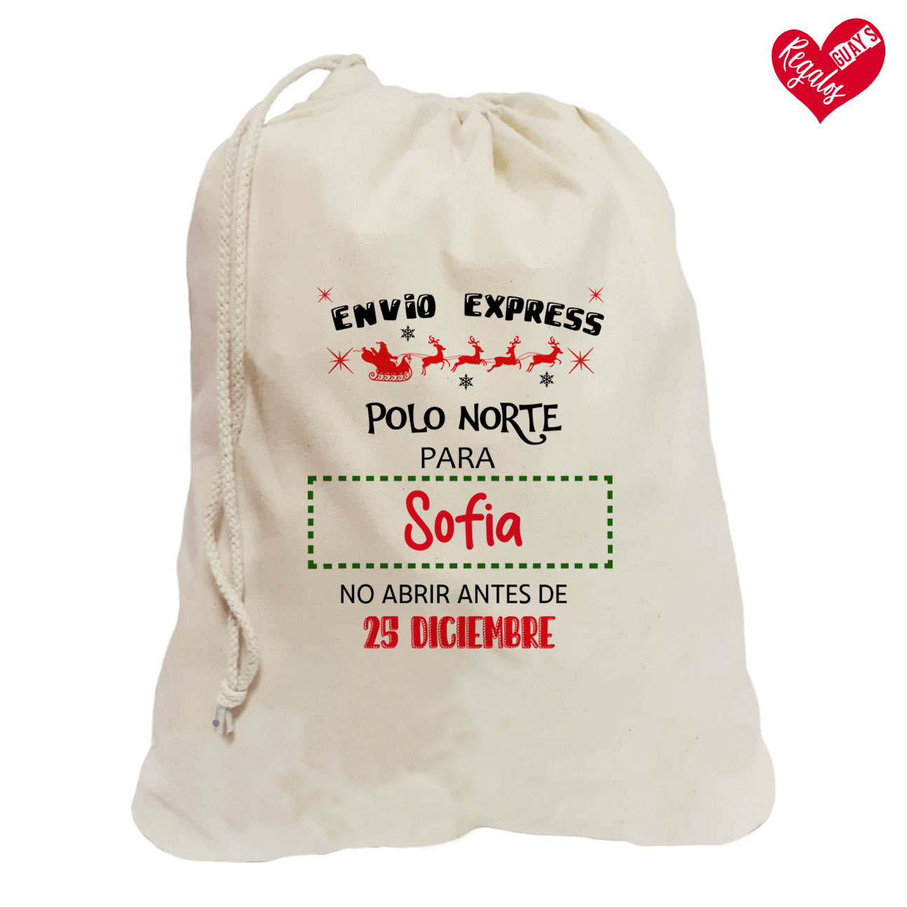 Saco de Navidad personalizado "Envio express del Polo Norte"