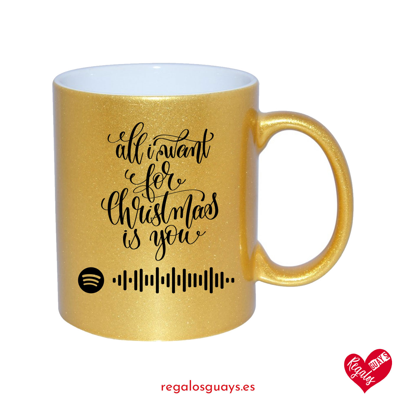 Taza de purpurina dorada "All I want for Christmas is you" + Spotify