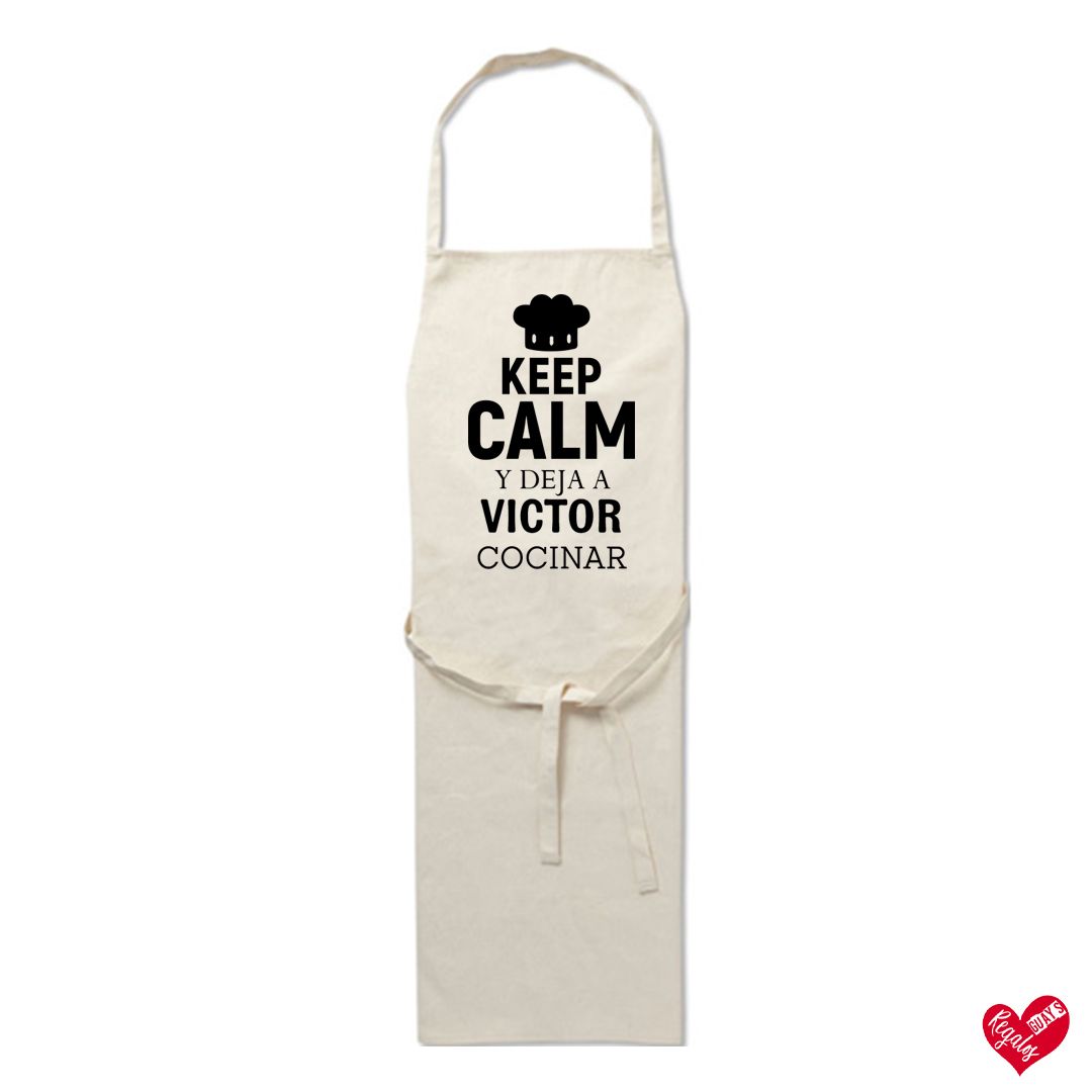 Delantal de algodón personalizado "Keep Calm y deja cocinar"