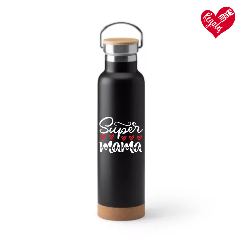 Bidón negro Súper Mamá con Corazones