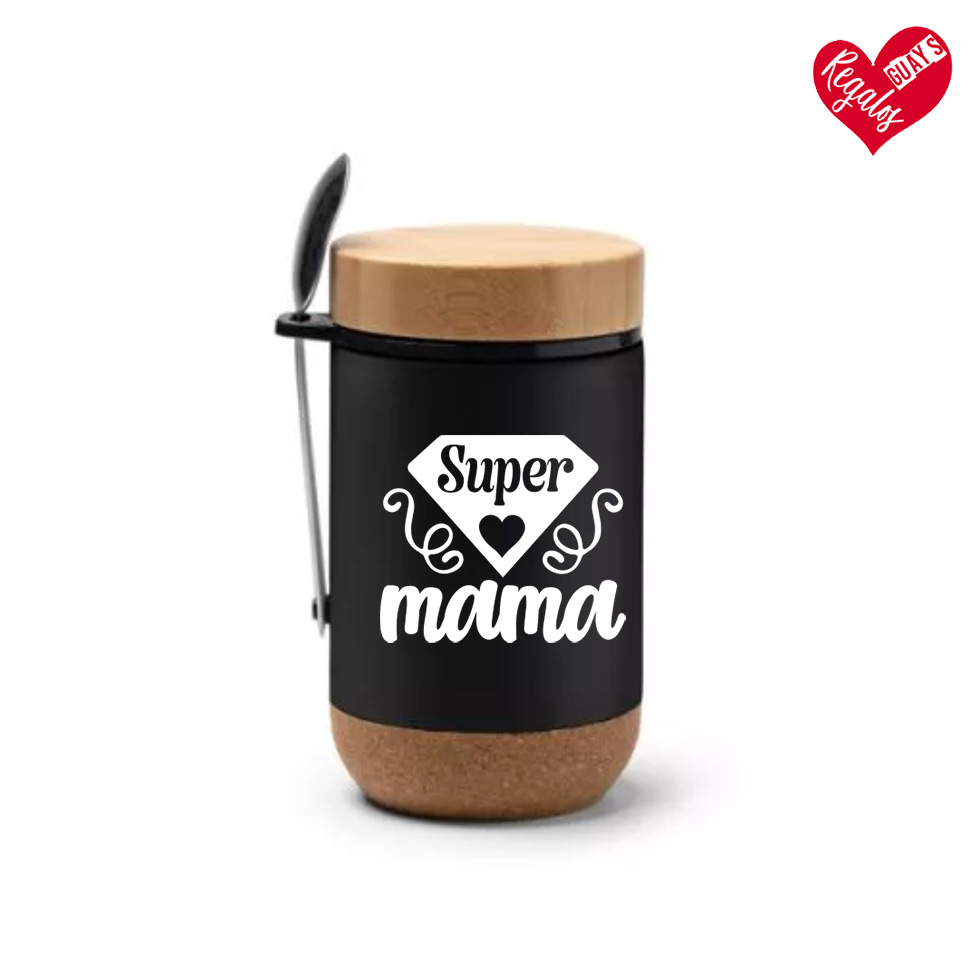 Termo negro “Súper Mamá” con Cuchara